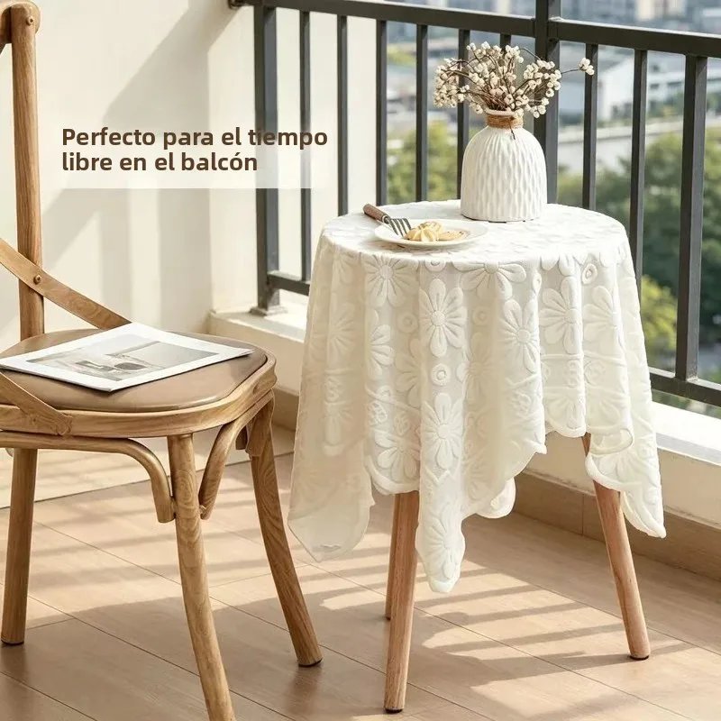 Mantel redondo encaje girasol blanco para dormitorio juvenil