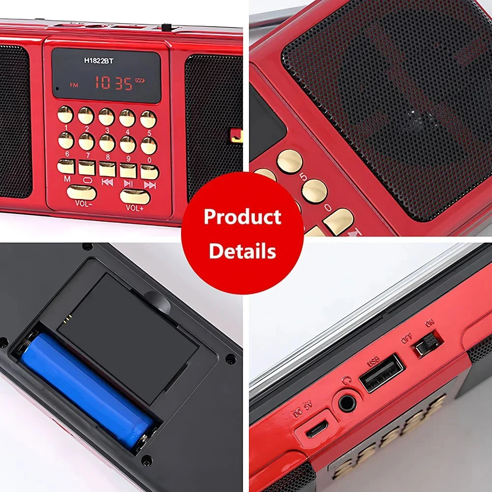 Radio FM estéreo recargable de sobremesa con LED, MP3, USB y TF - imagen 4