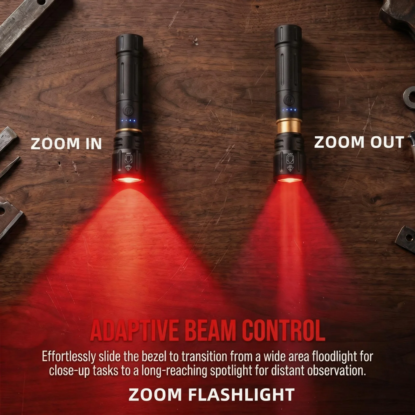 Linterna LED roja Alonefire Zoom USB recargable de aluminio - imagen 3