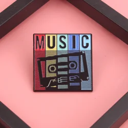 Pin música retro casete neón arcoíris – pieza audio vintage original