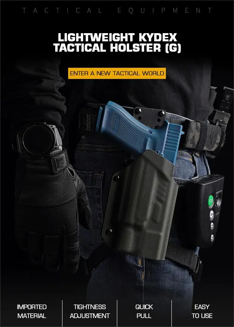 Vista frontal de la funda Kydex con Glock y linterna X300U