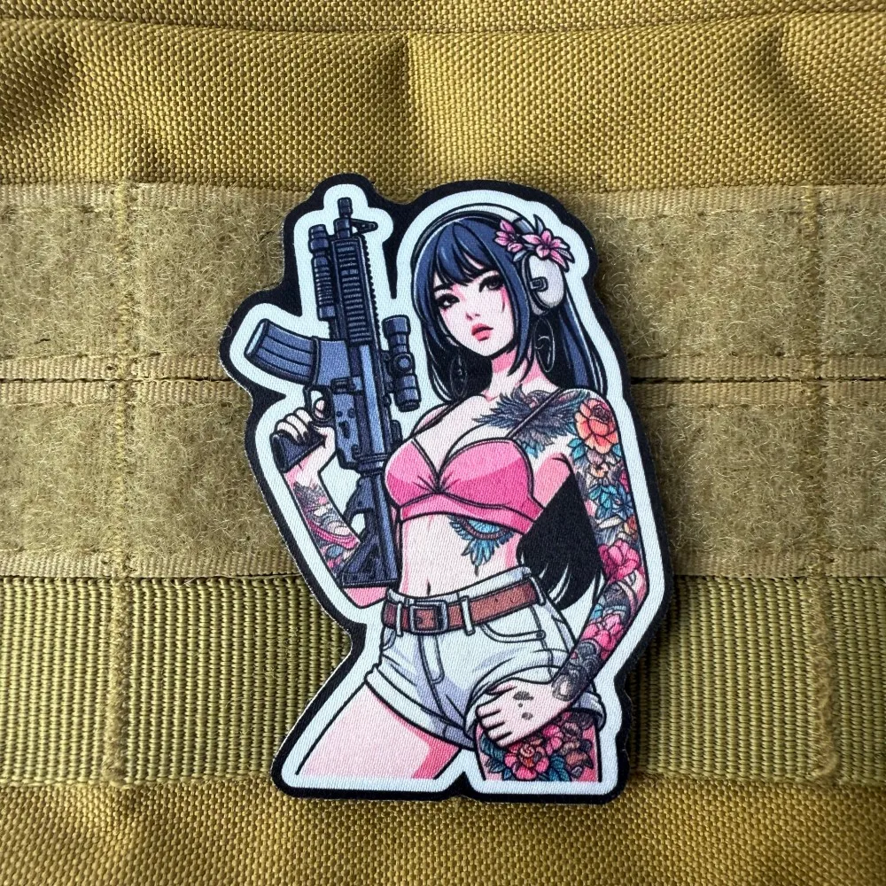 Parche de moral táctico chica anime tatuada con velcro