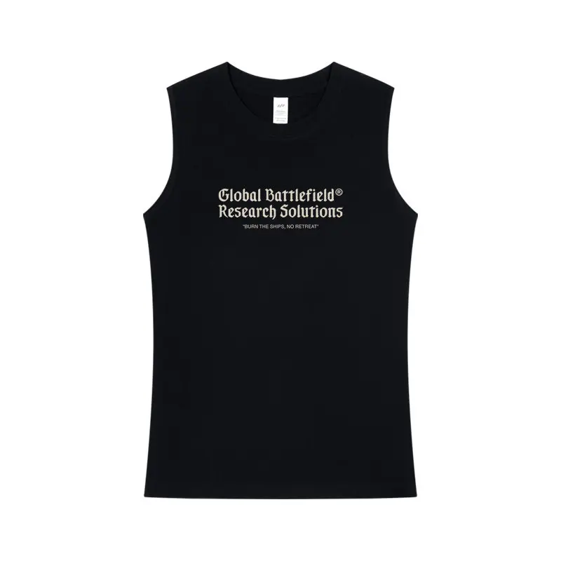 Tank top táctica negra sin mangas, cuello redondo corte holgado