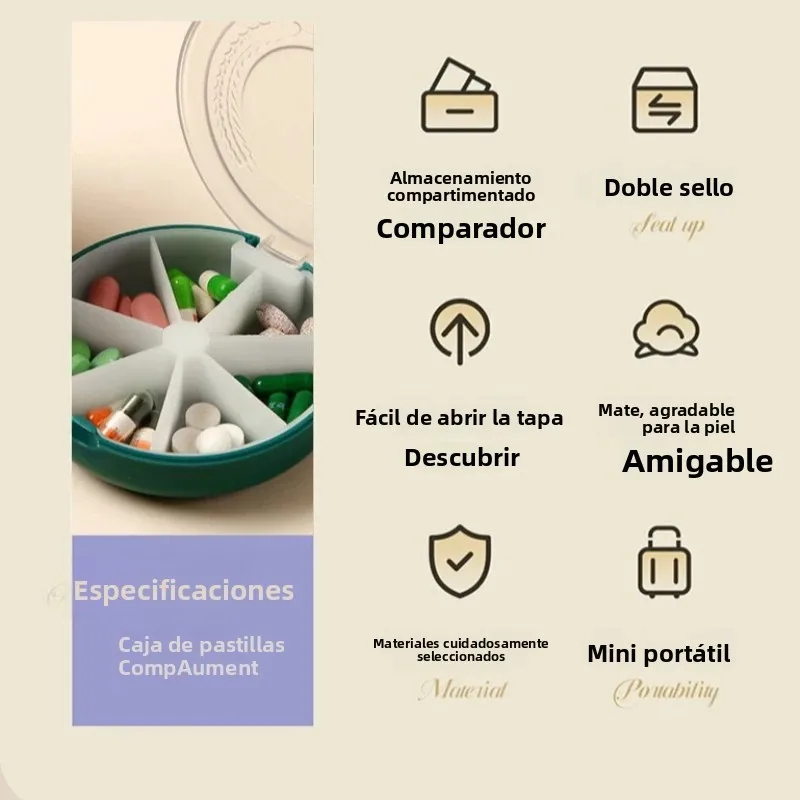 Pastillero transparente para viaje con compartimentos giratorios