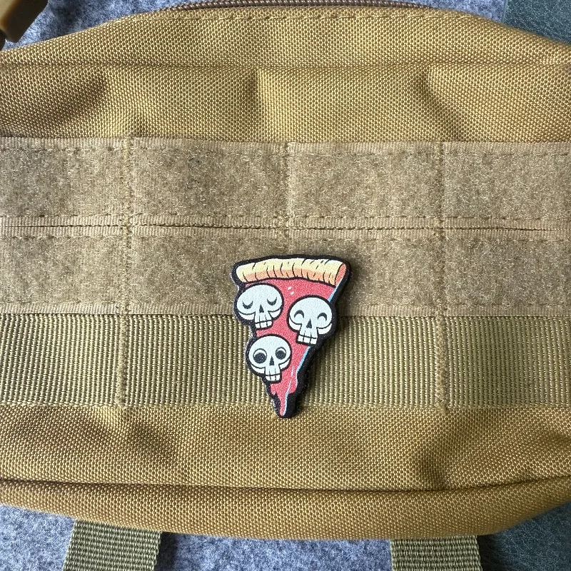 Parche táctico cuero mini calavera y pizza con velcro gancho-bucle DIY - imagen 2