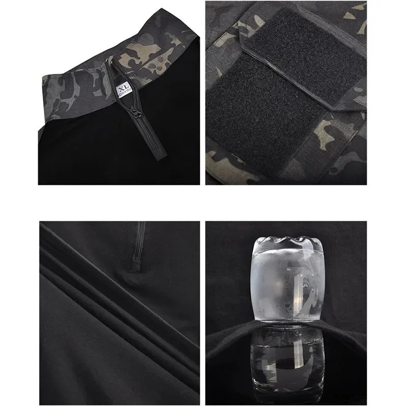 Ropa táctica camuflaje negro impermeable media cremallera y bolsillos - imagen 2
