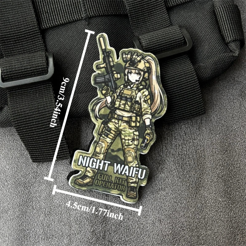 Parche táctico anime chica militar con velcro para mochila y brazalete - imagen 3