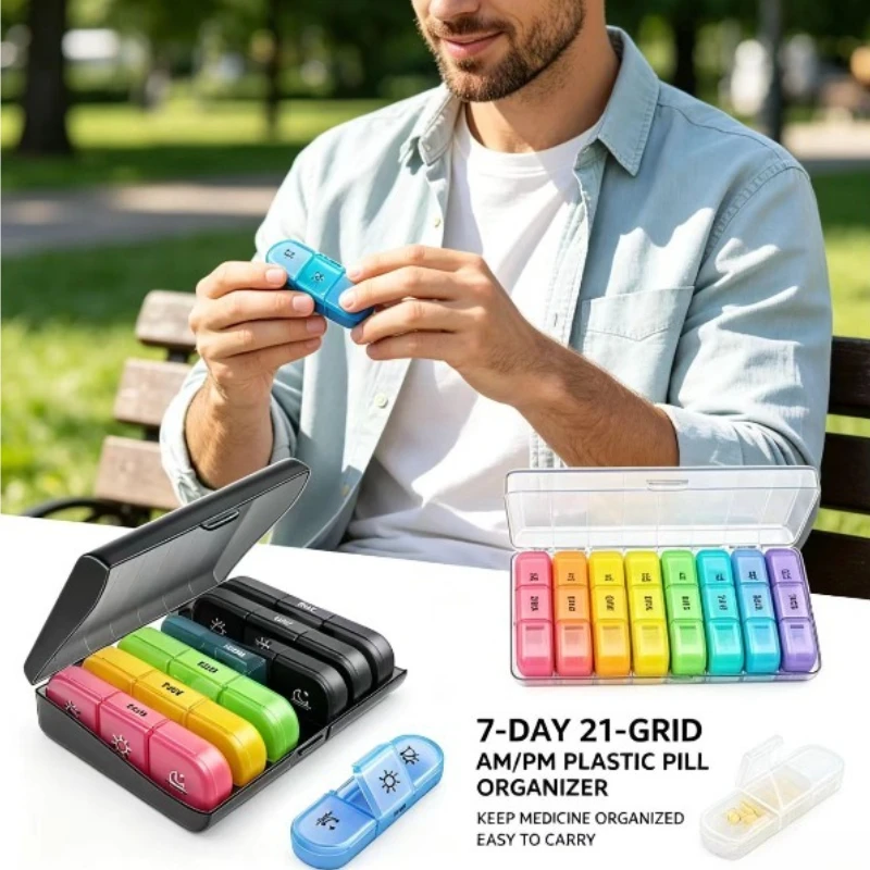 Pastillero semanal con compartimentos y bolsa de cuero - imagen 4