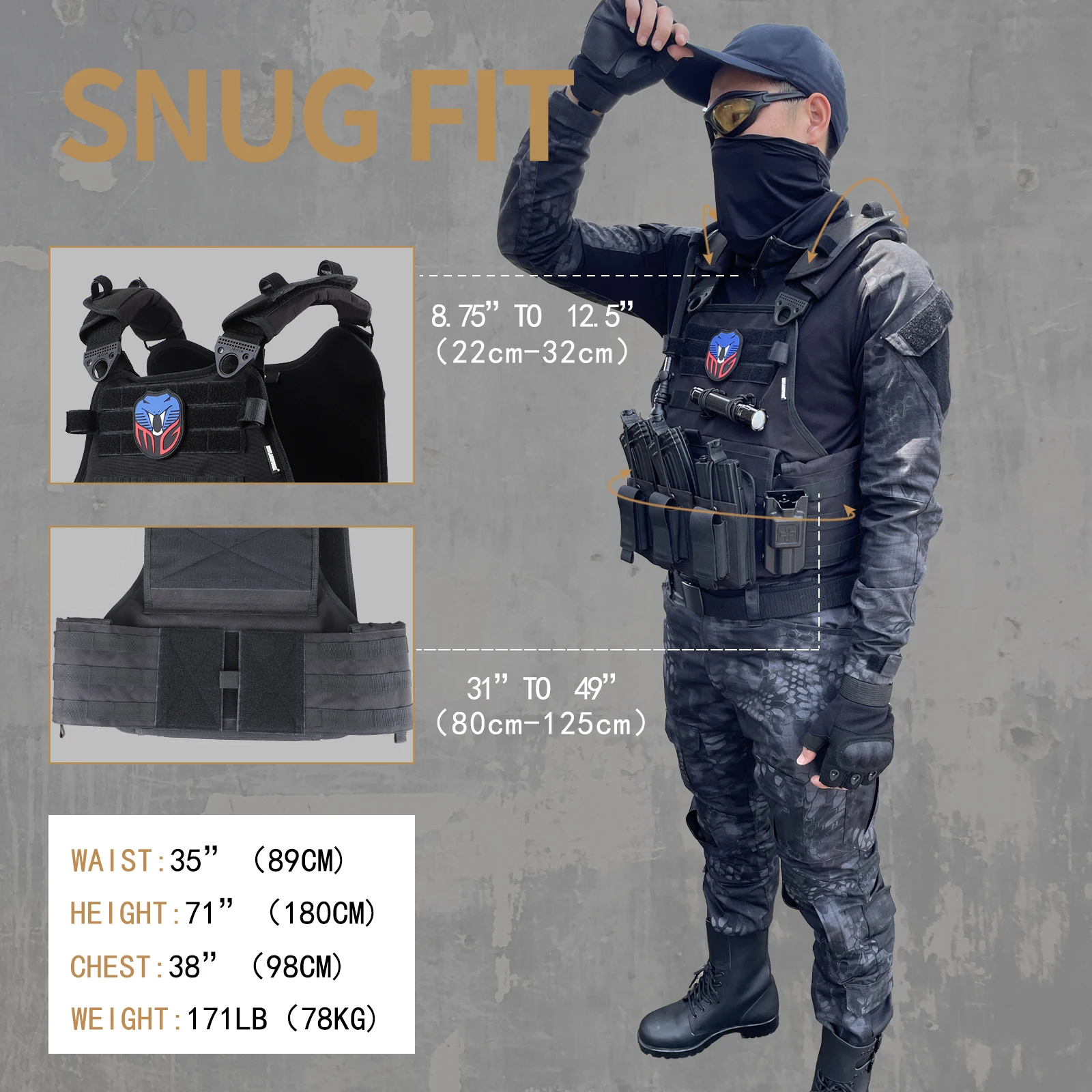 MGFLASHFORCE chaleco táctico militar MOLLE portador placa ligero - imagen 4