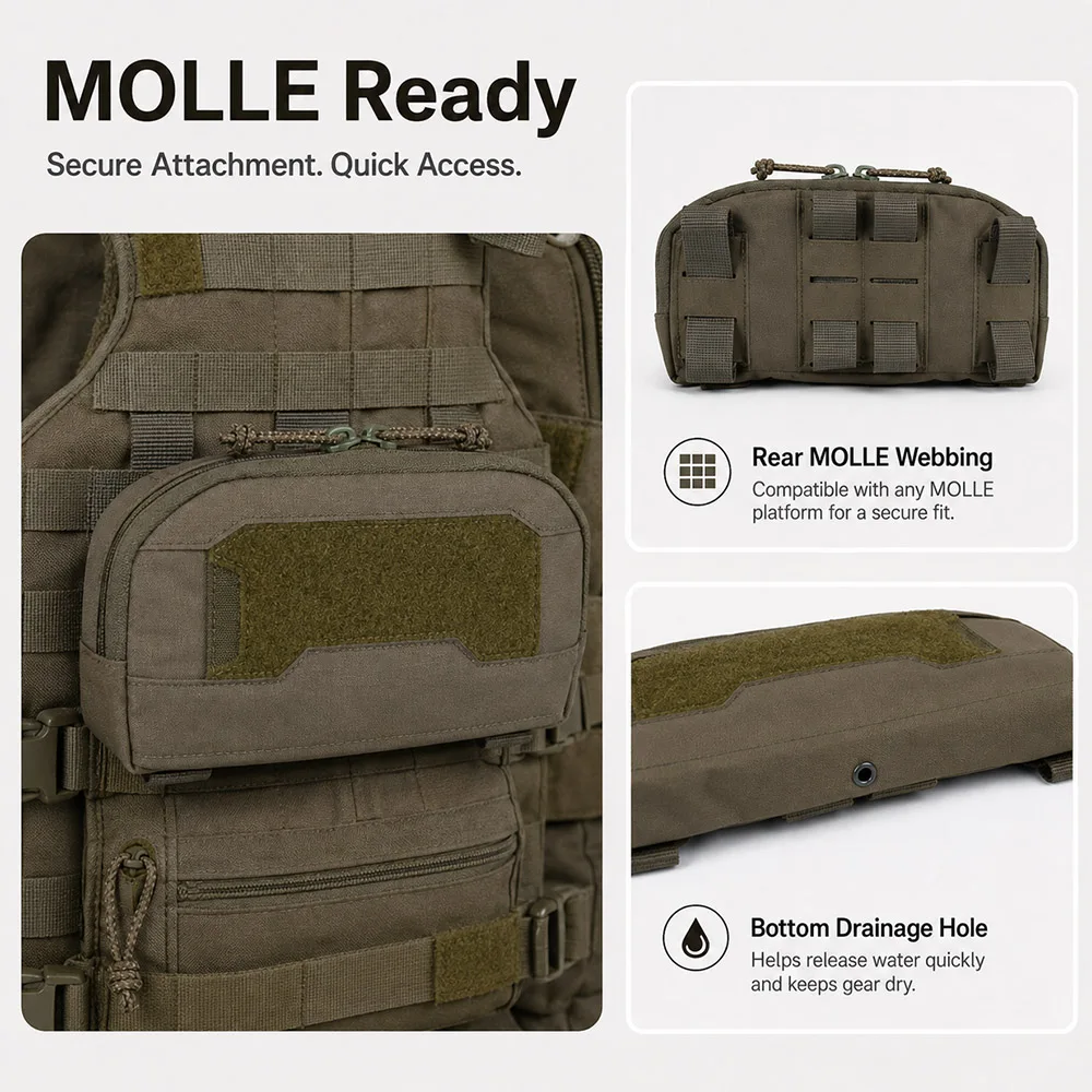 Bolsa táctica MOLLE compacta con insertos de velcro y cordón - imagen 5