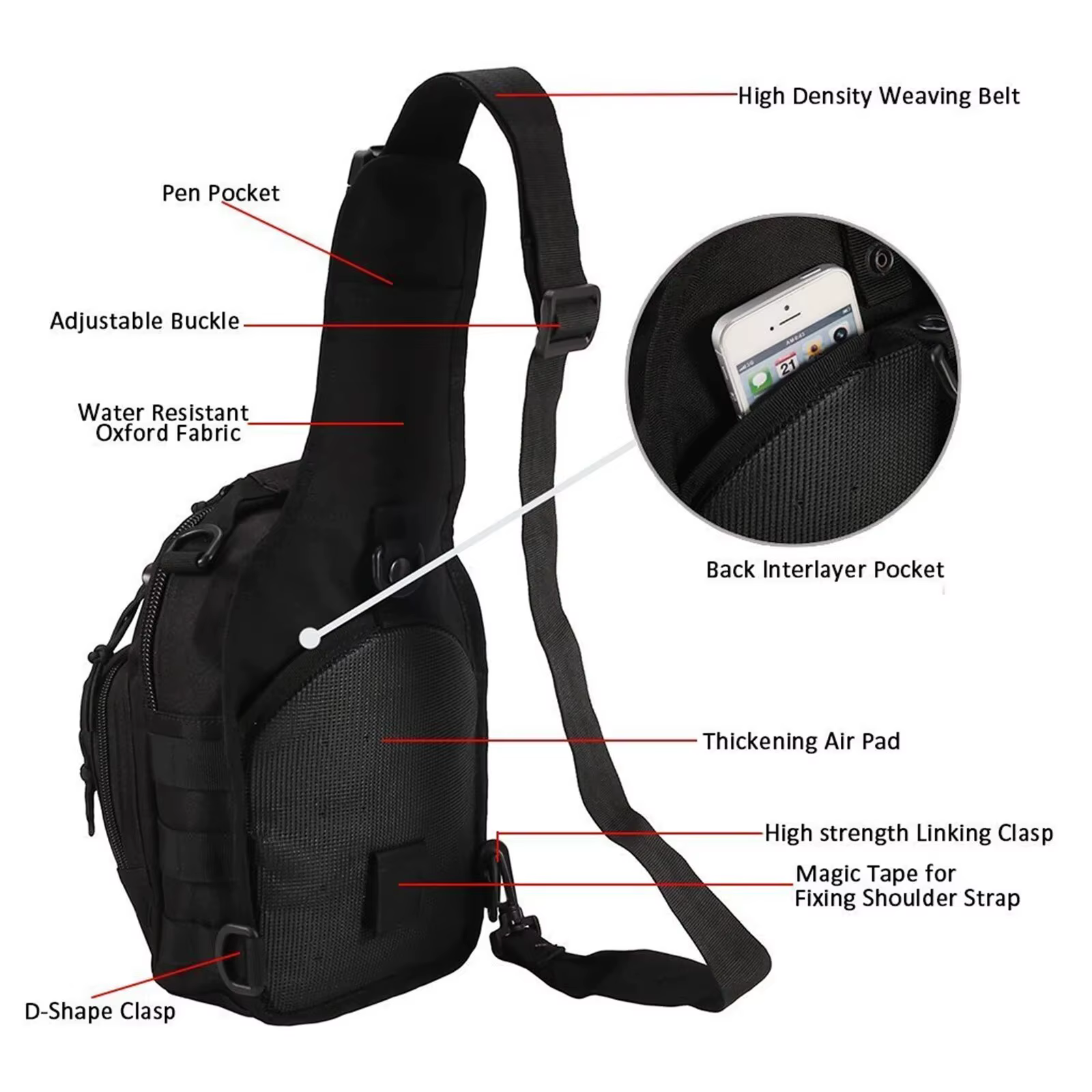 Bolso de hombro táctico para exteriores con MOLLE y ripstop resistente - imagen 3