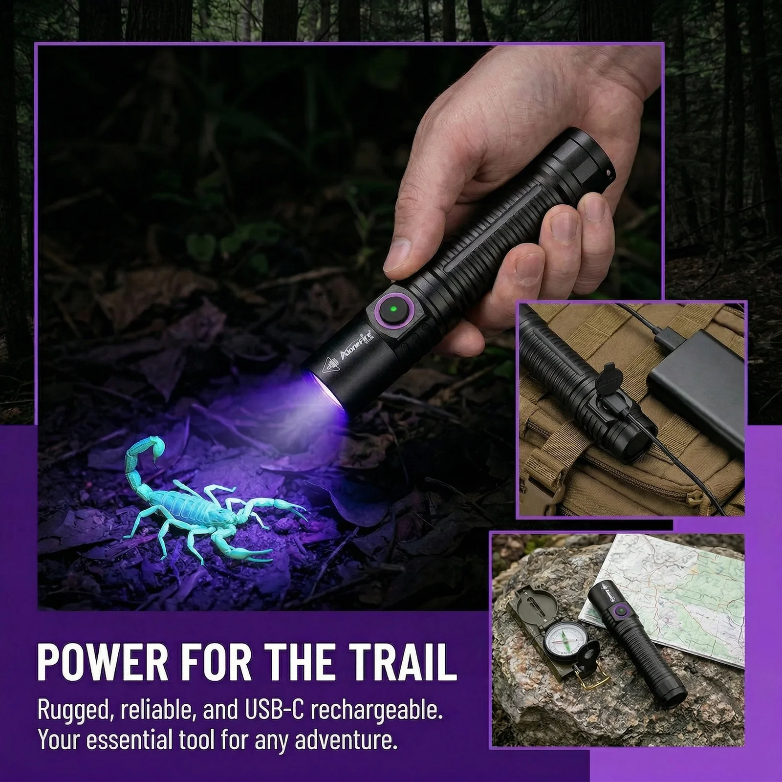 Alonefire linterna UV luz negra recargable USB para detectar manchas