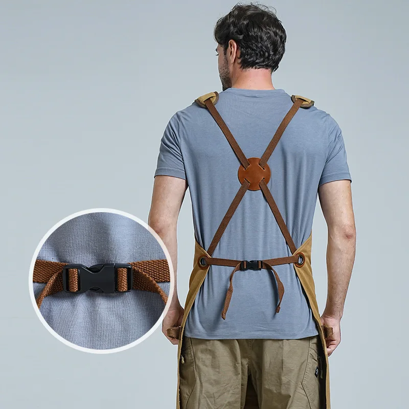 Delantal de trabajo lona multibolsillos con correas ajustables - imagen 2