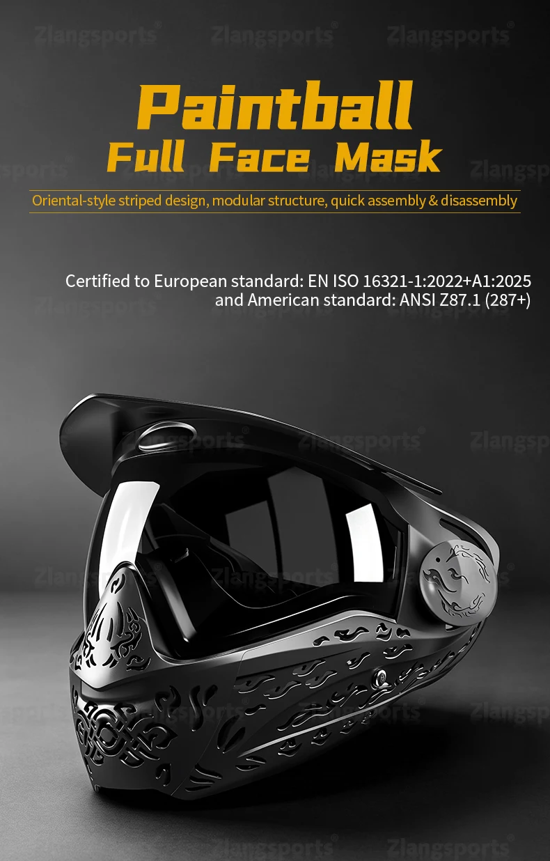 Vista frontal de la máscara táctica de paintball de cara completa