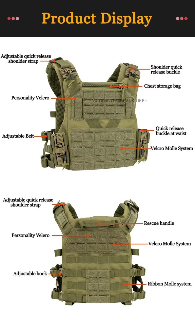 Detalle del sistema MOLLE y paneles del portaplacas