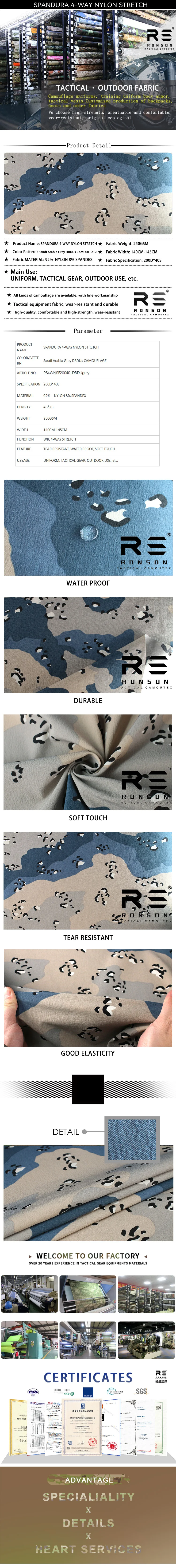 Tejido camuflaje impreso gris con elasticidad 4 vías