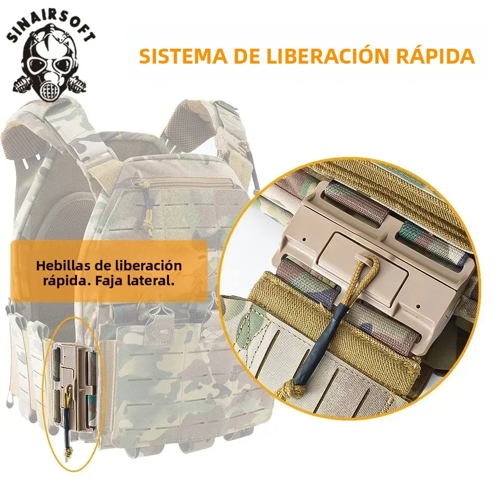 SINAIRSOFT Chaleco Táctico Portaplacas 500D MOLLE Negro, Liberación Rápida