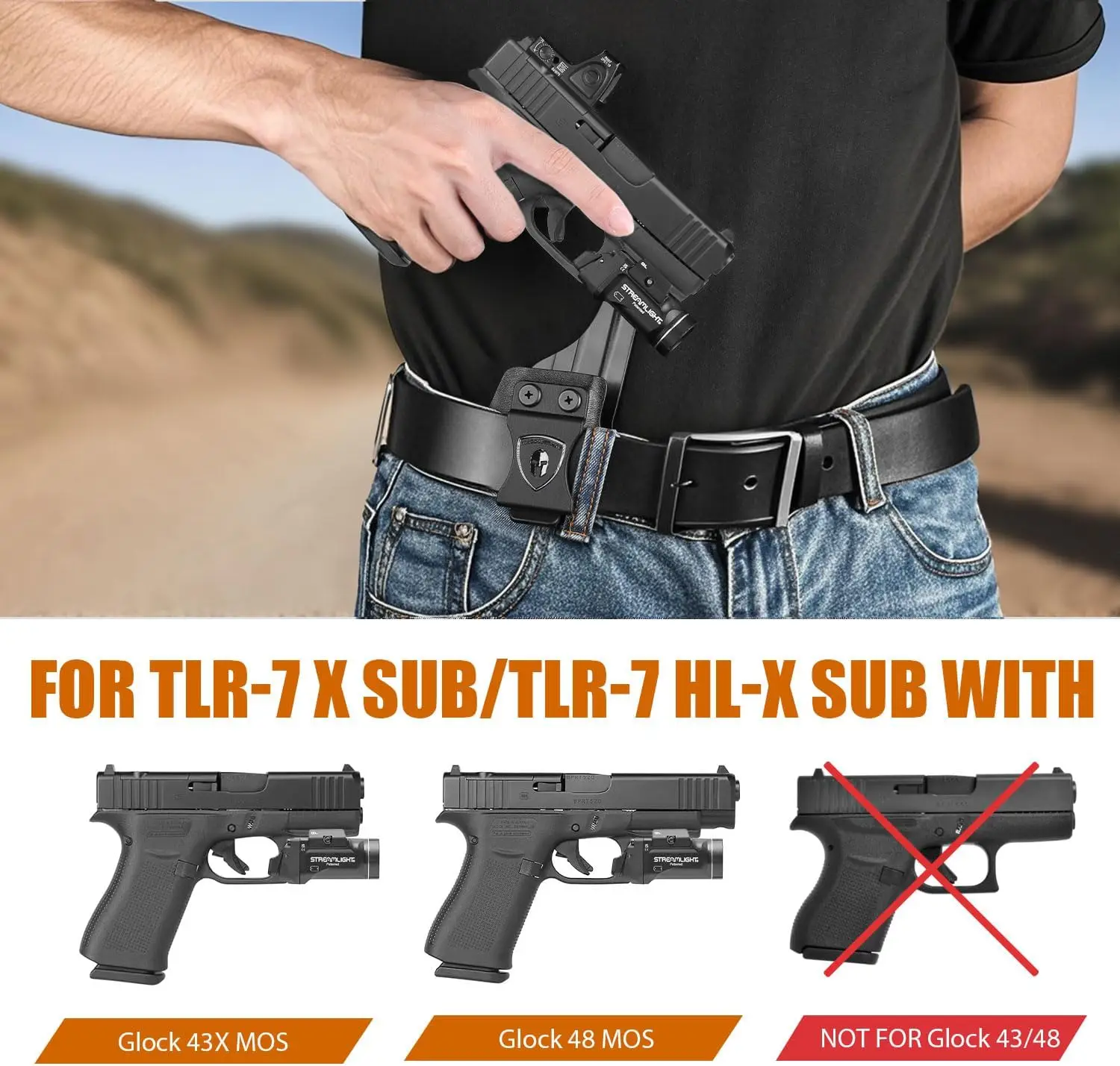 Funda IWB Kydex Glock 43X MOS con TLR-7X Sub, corte óptico
