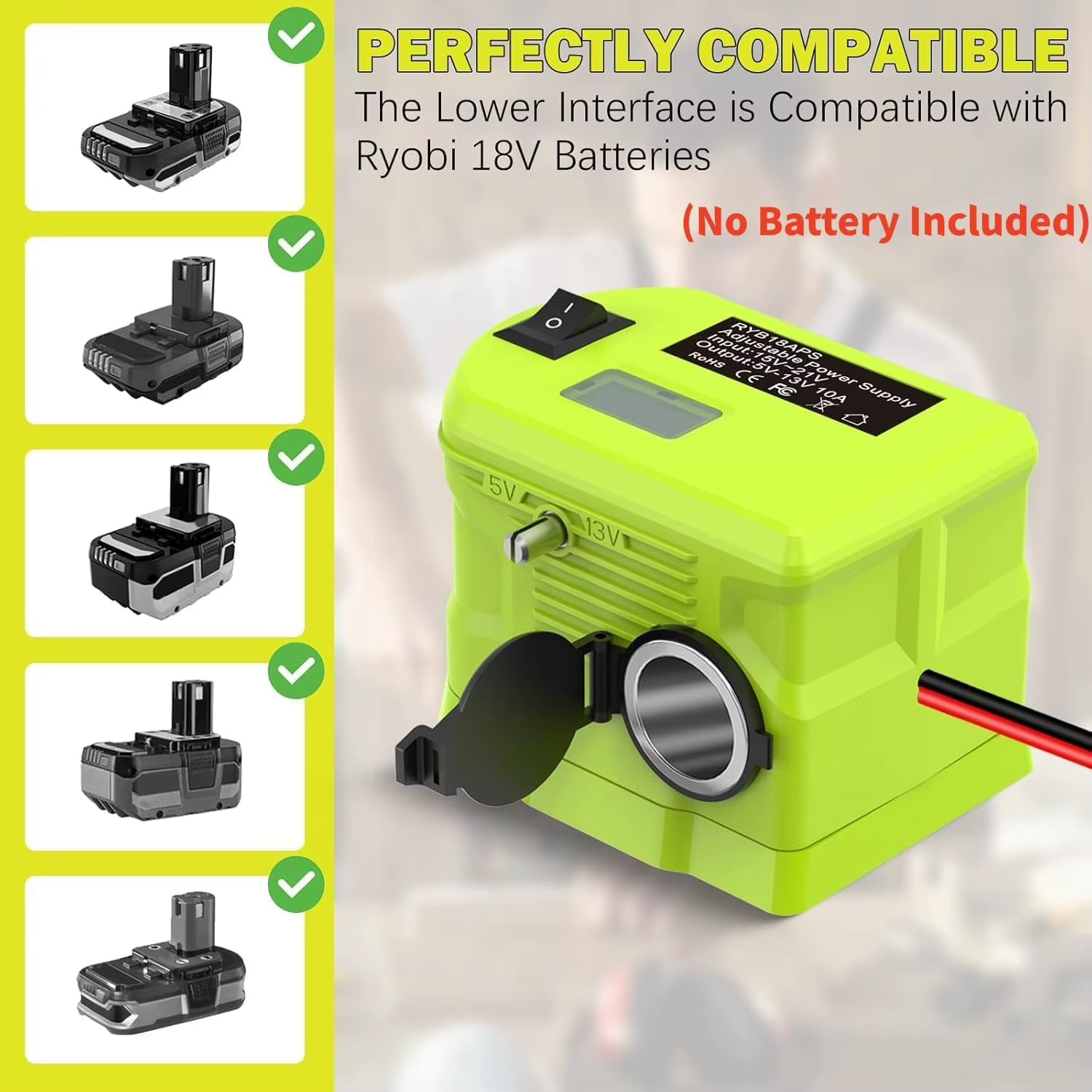 Convertidor reductor de voltaje para batería Ryobi con toma mechero - imagen 3