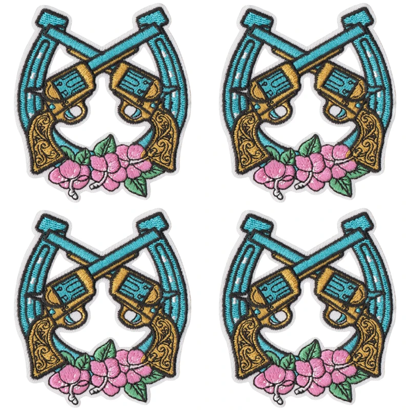 Parches termoadhesivos bordados estilo Oeste toro, pistola, rosa y flor - imagen 4
