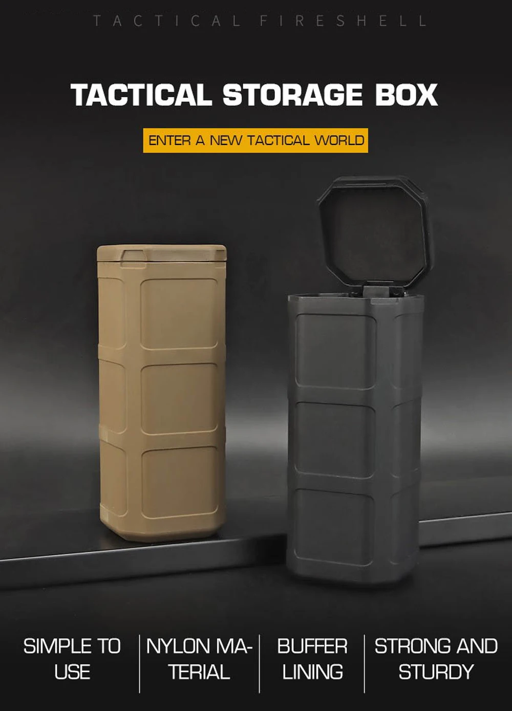 Caja táctica compacta en negro y tan
