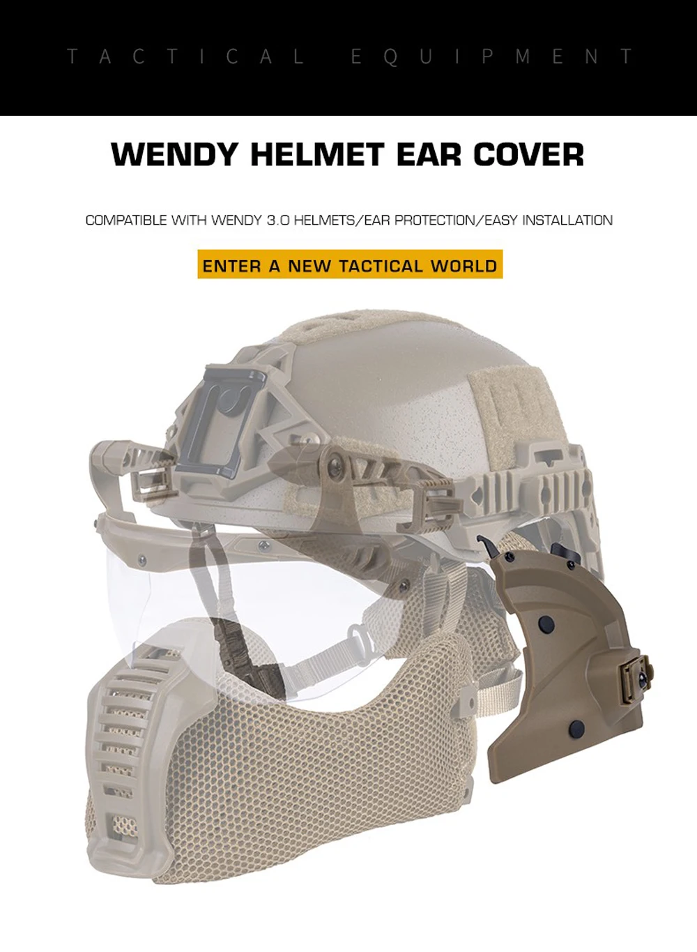 Cubierta lateral con riel guía para casco tipo Wendy