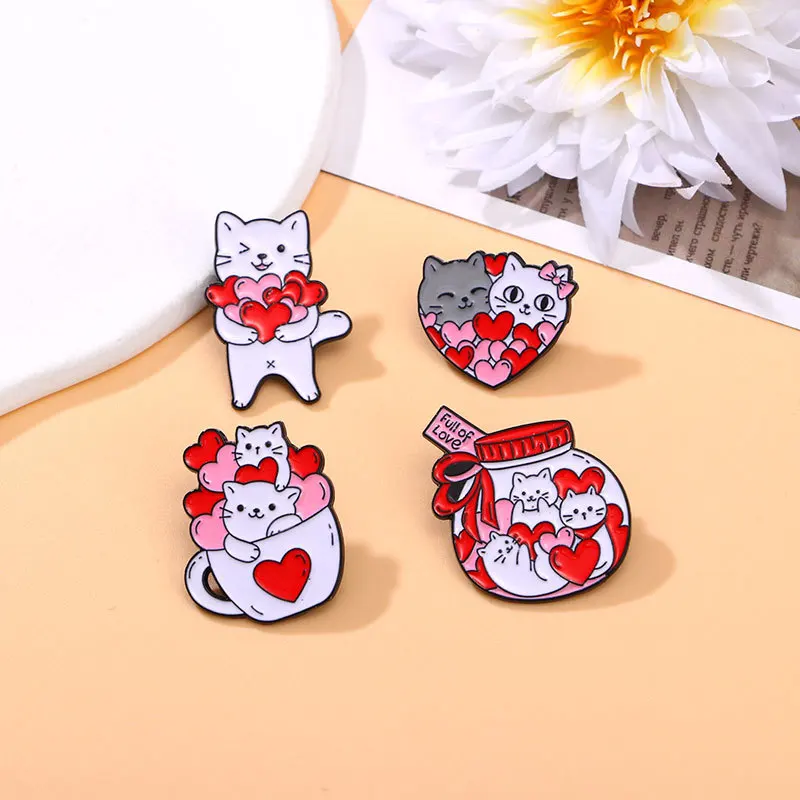 Broche gatito cartoon amor rosa – Insignia San Valentín solapa - imagen 4