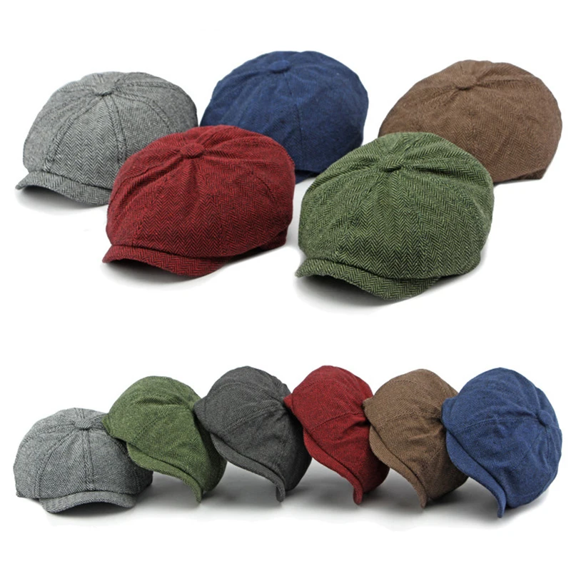 Gorra plana octogonal estilo británico de sarga verde y rojo - imagen 4