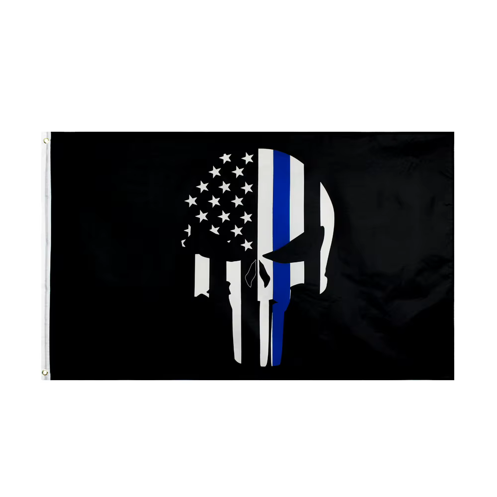 Bandera conmemorativa policía primera respuesta EEUU azul rojo negro - imagen 3