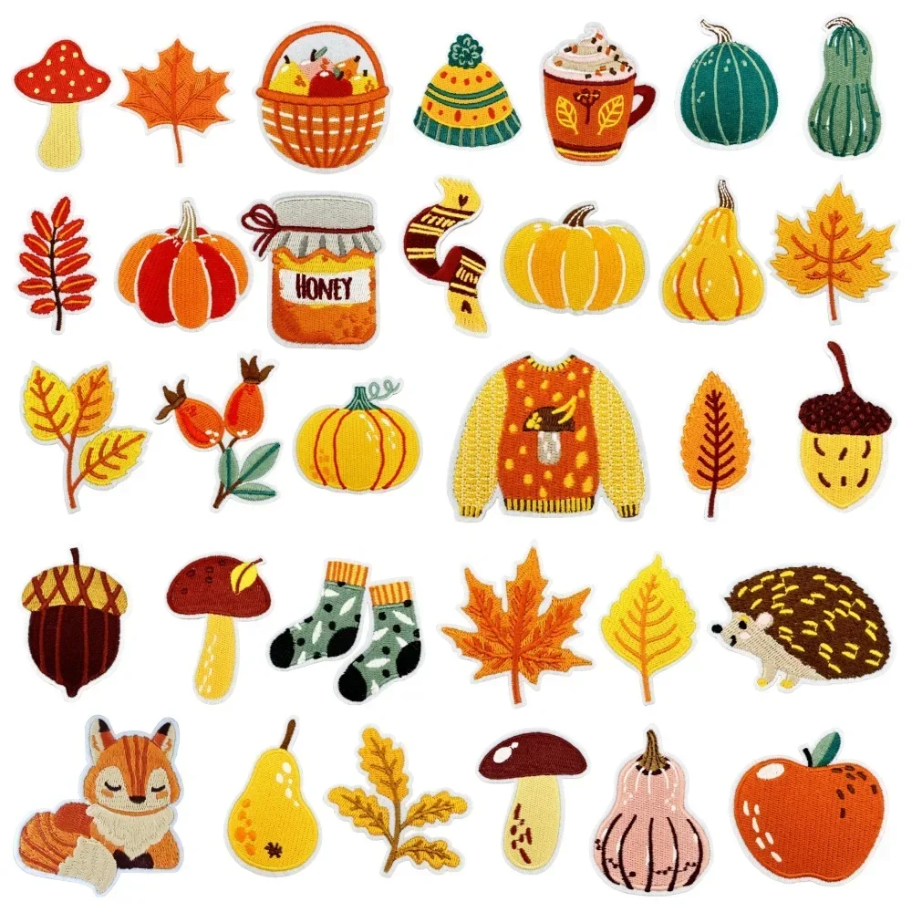 Parche termoadhesivo bordado calabaza y hoja otoño – Coser o planchar - imagen 4