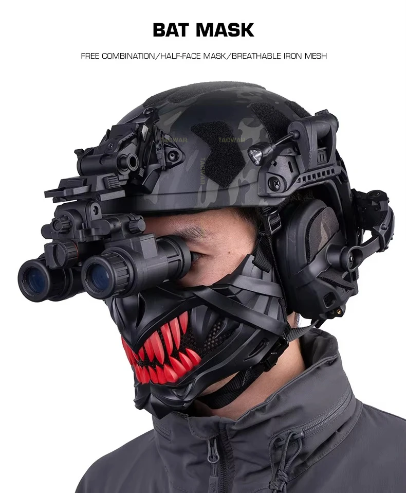Máscara de media cara Airsoft con malla metálica - vista frontal