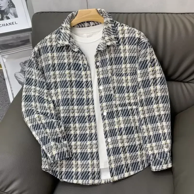 Chaqueta Tweed a Cuadros de Hombre Manga Larga Informal - imagen 3