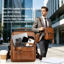 Bolso cruzado táctico vertical PU cuero hombre, gran capacidad