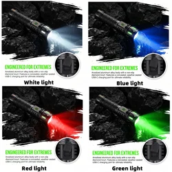 Alonefire Linterna táctica RGB recargable USB con zoom para pesca