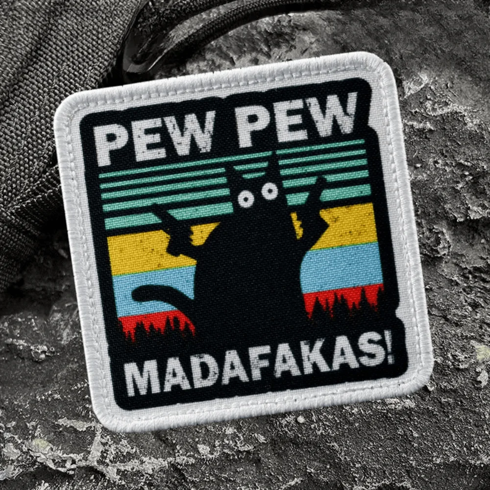 PEWPEW MADAFAKAS parche moral gato bordado velcro mochila táctica - imagen 2
