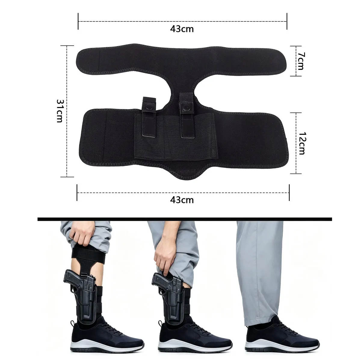 Vista lateral del holster ajustado al muslo
