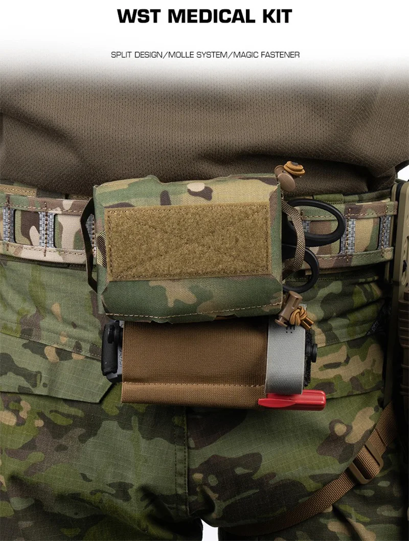 Bolsa táctica IFAK negra fijada a un sistema MOLLE