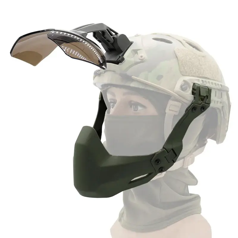 Casco táctico plegable con máscara de media cara