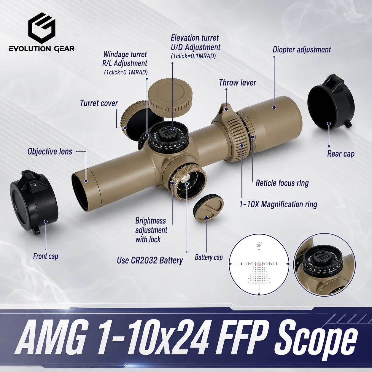 Evolution Gear AMG 1-10x24 FFP: Mira telescópica LPVO táctica