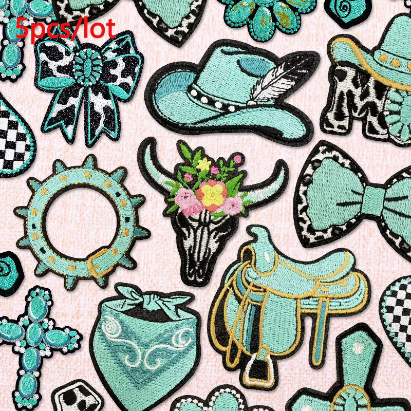 Parche termoadhesivo flor estilo vaquero turquesa bordado Mamá para ropa - imagen 4