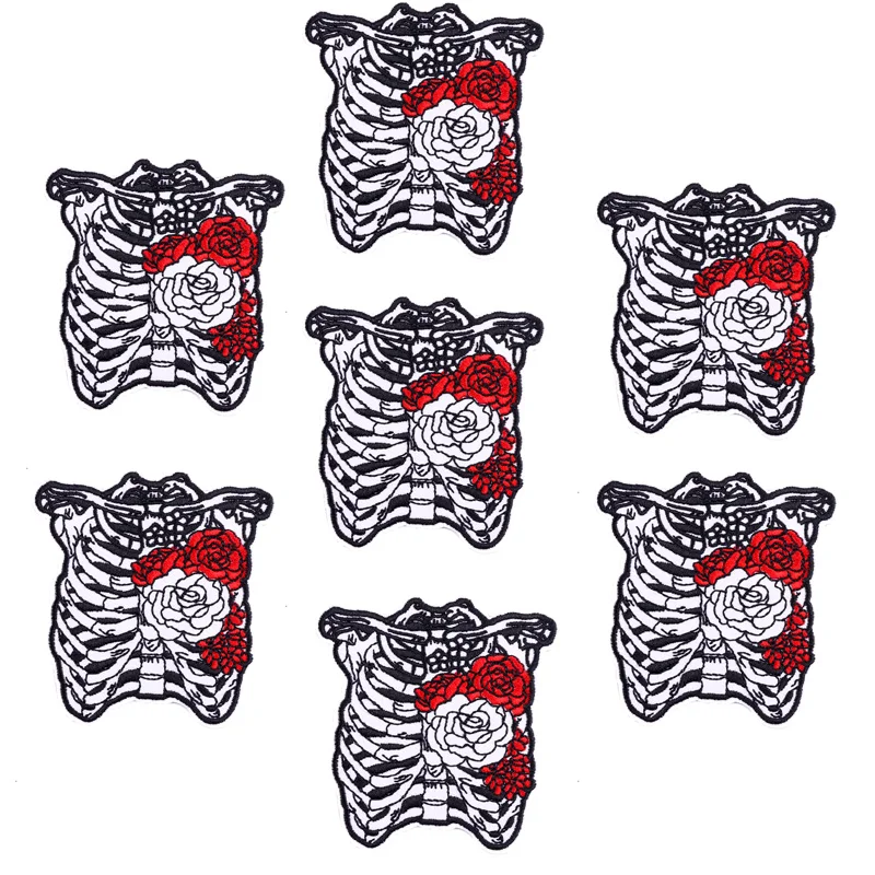 Parches termoadhesivos bordados rosas y esqueletos para ropa - imagen 2