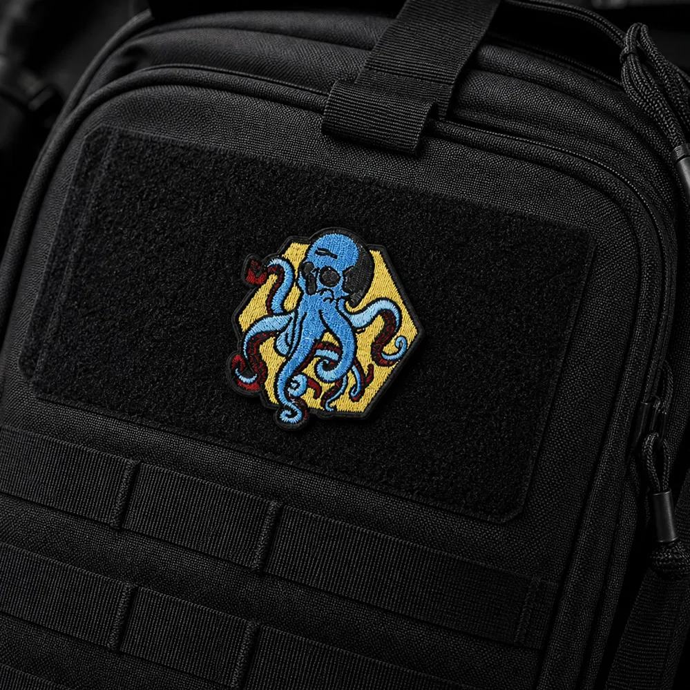Parche táctico bordado pulpo con velcro Molle para chaqueta mochila