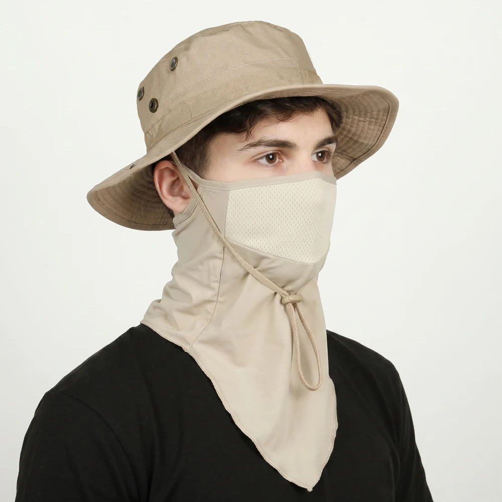 Sombrero de ala ancha con protección solar y máscara