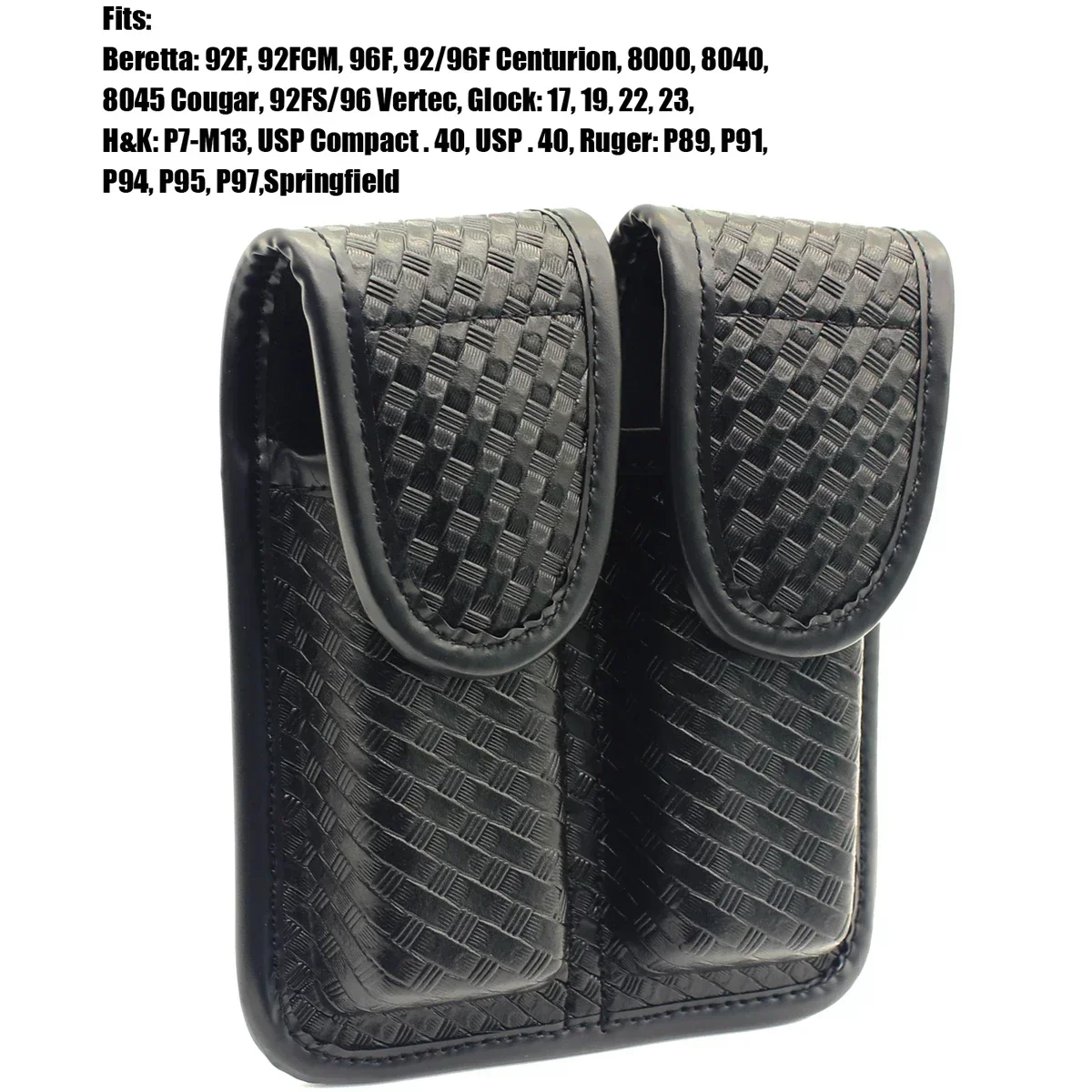 Funda táctica doble de cuero tejido negro con broche pistola - imagen 5