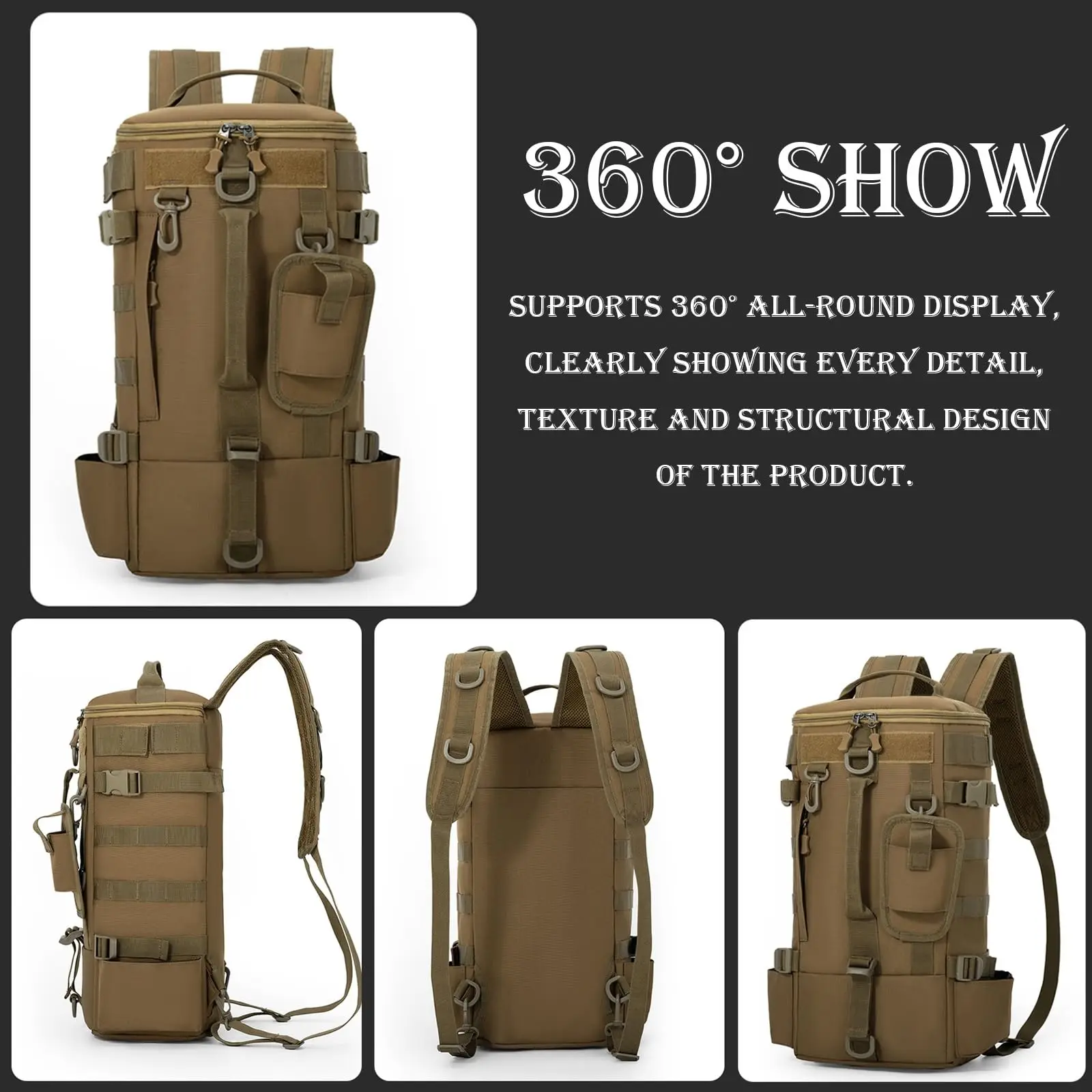 Mochila de pesca impermeable con soporte para caña, gran capacidad