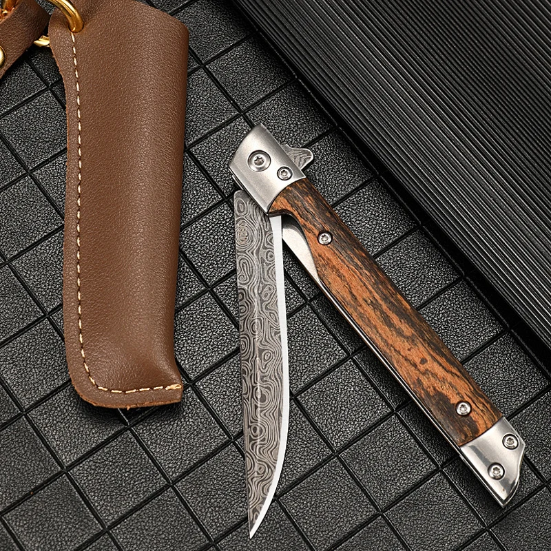 Cuchillo plegable damasco multiuso para acampar, apertura rápida - imagen 4