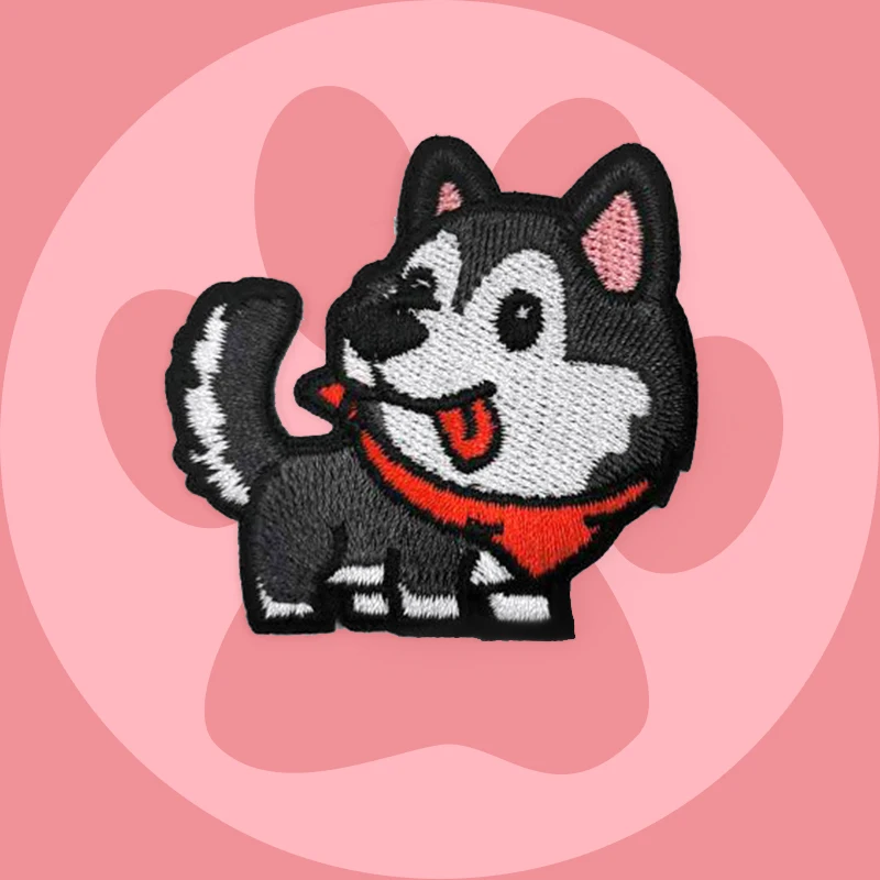 Parche termoadhesivo bordado corgi de dibujos animados para ropa táctica