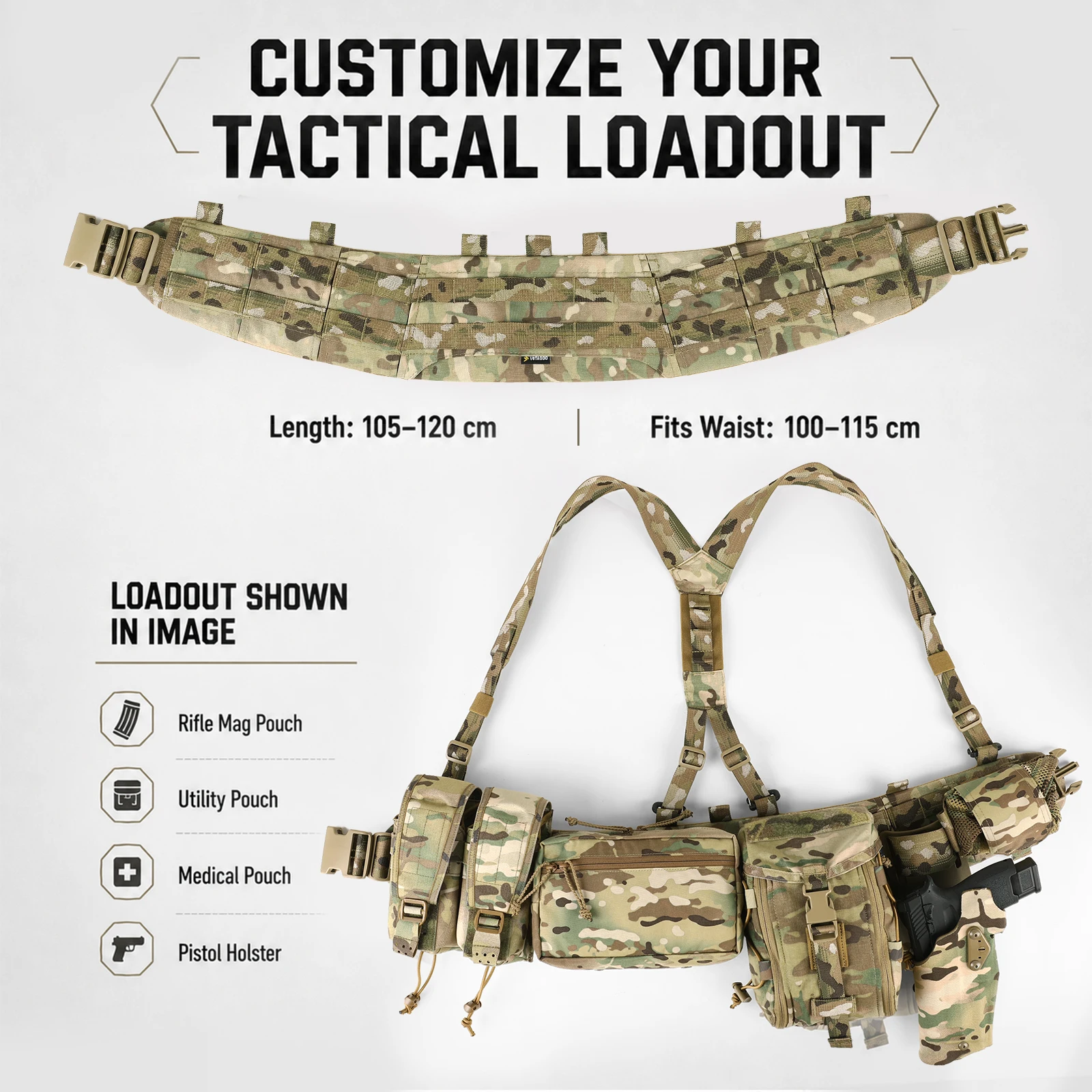 VOTAGOO Cinturón táctico protector para caza y airsoft - imagen 3