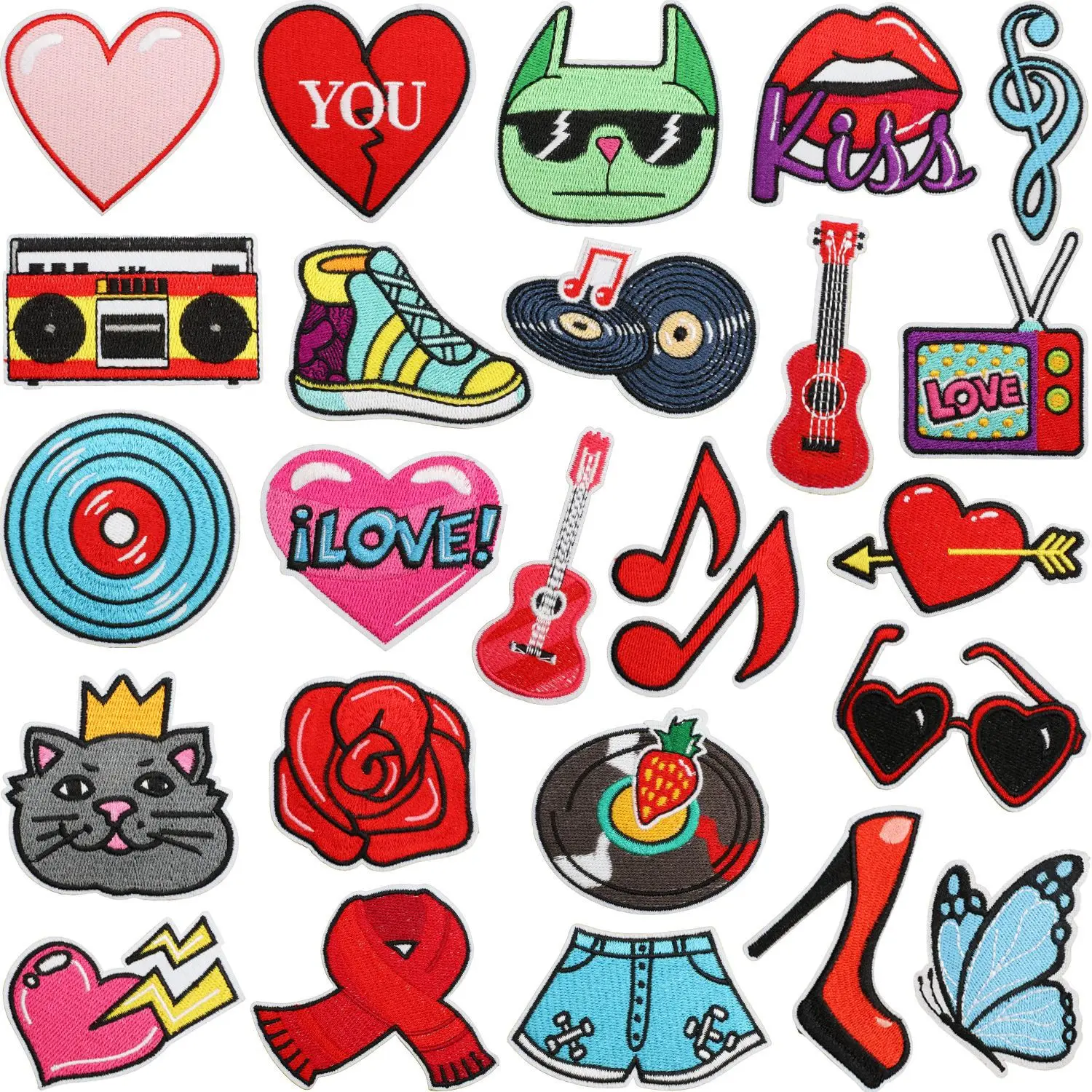 Parche para planchar bordado gatito disco y corazón infantil - imagen 5
