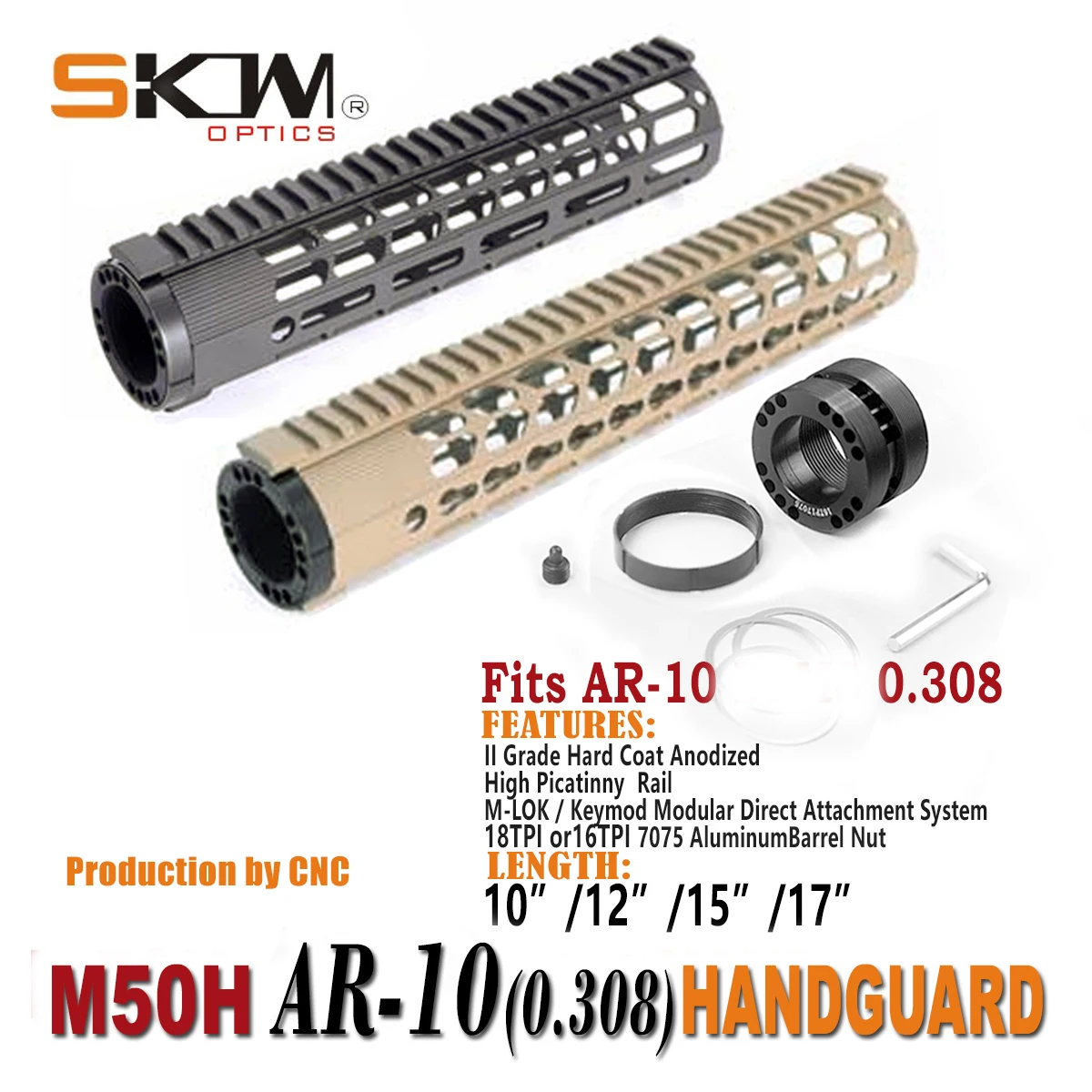 SKWOPTICS M50H guardamanos AR-10 M-Lok alto Picatinny 6061